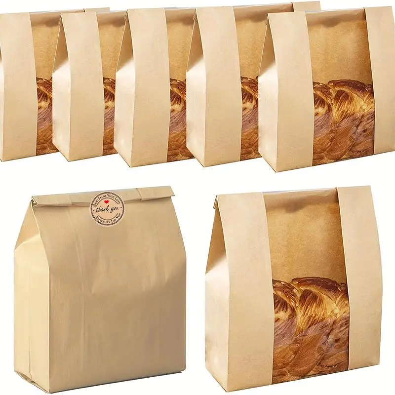 Heavy Duty Bread Storage Bags (25-200pcs) - 50% Thicker Sourdough Paper, Packaging with Window, 13.7x8.2x3.5in, Cute Sealing Stickers, for Homemade Bread & Cookies