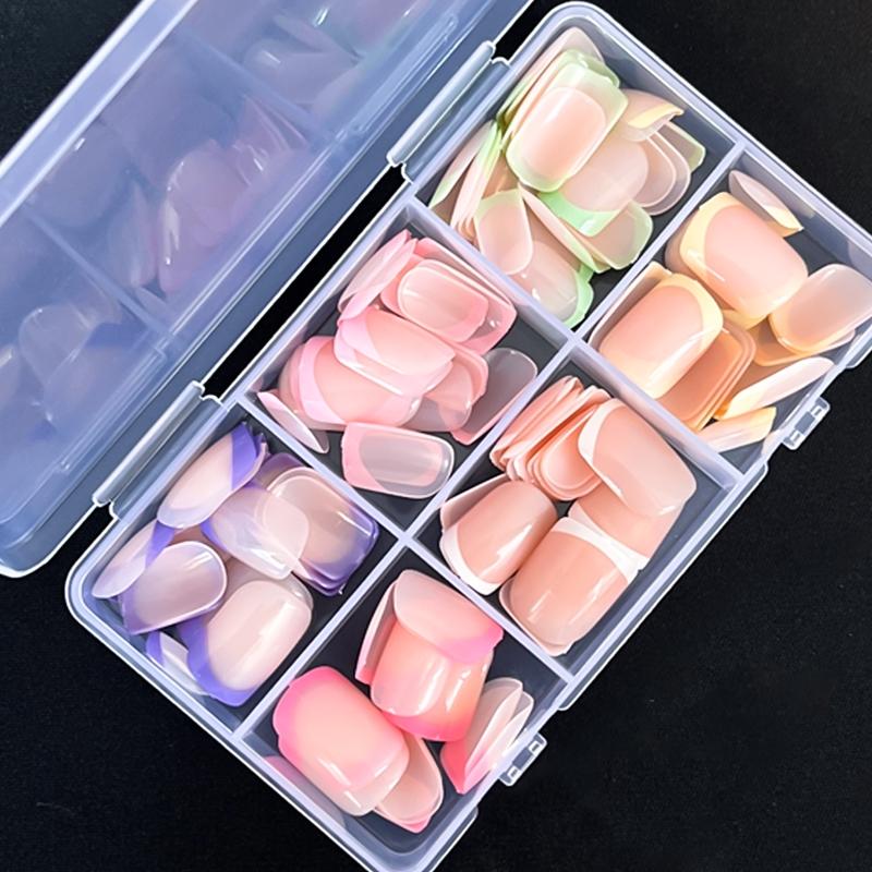 144Pcs Square Press on Nails Short - Rainbow Six Colors French Tip Design Extra Short Fake Nails Press ons, Vibrant Colors Full Cover Artificial Nails Glossy Cute Nails for Women Girls Manicure Nails Decoration and  Salon