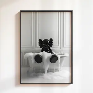 Black Kaw'ss Figure In Tub, Kaws's Poster Print, Hypebeast Figure Poster, KAWS'S Poster, Bathroom Art Print, Kaws's Picture, Gifts Poster No Frame