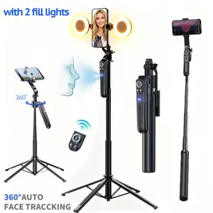 70" Smart AI Facial Recognition Phone Tripod,360 Rotation Travel Selfie Stick Stand,Face Tracking Phone Tripod with Light and Remote, Selfie Stick for Video Recording & TikTok Live Streaming & Content Creator