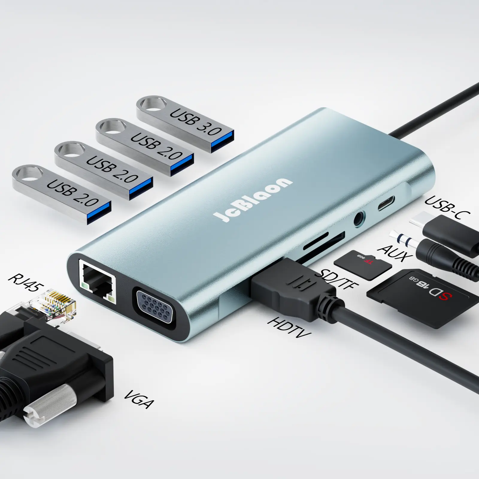 11-in-1 USB C Docking Station, Multiport USB C Hub with 4K HDTV, VGA, 100W PD Charging, 100Mbps Ethernet, SD/TF Card Reader, 3 USB 2.0 + 1 USB 3.0, Audio Port, Universal Type C Adapter for Laptop Camer