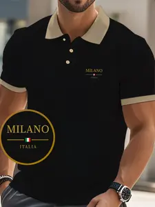 Men's High-Quality Milano Print Polo Shirt, Polyester Fabric, Regular Fit, Summer Short Sleeve T-Shirt, Birthday Gift, Casual Outdoor Wear Top