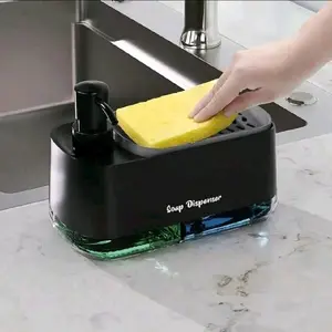 Hand And Dish Soap Dispenser Set For Kitchen, Dual Soap Dispenser With Sponge Holder, 3-In-1 Countertop Soap Pump Dispenser For Kitchen Sink, Useful Kitchen Gadgets Liquid Dispenser, Home Organizer
