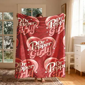 Dr Pepper Girl Heart Print Flannel Throw Blanket, Large Size, Soft Lightweight Warm, Perfect for Bed Sofa Office Camping Travel Christmas Gift