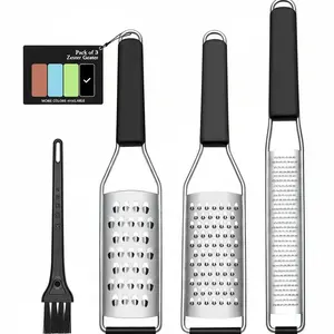 Lemon Zester Grater Three-piece Suit - Heavy Duty Kitchen Tool for Parmesan Cheese, Ginger, Garlic, Nutmeg, Chocolate, Vegetables，Fruits，Stainless Steel Grater Dishwasher Safe Black