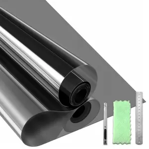 One-Way Privacy Window Film - Reflective Black-Silver Tint, Heat Blocking, Anti-UV, Static Cling Sun Protection, 11.8" x 78.7"