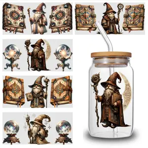 5 Sheets Wizard Book UV DTF Stickers UV DTF Stickers Waterproof Rub on Transfers DIY Water Bottle Glass UV DTF Transfer Stickers for Glass Cups for 16 oz Tumbler side  eyes  sticker