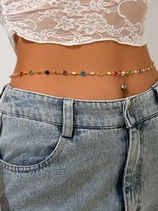 Bohemian Style Colorful Beaded Body Chain, Alloy Versatile Waist Belt, Waistbeads, Perfect for Parties, Vacation, Photography, Daily Wear