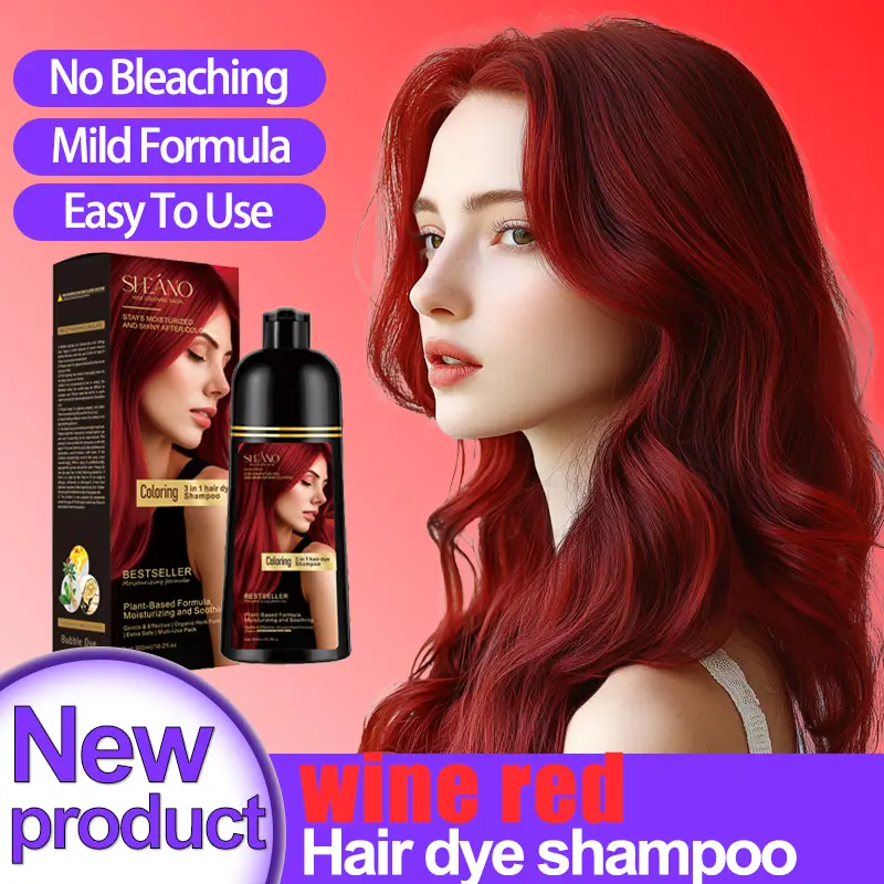 3 in 1 Hair Dye Shampoo,wine-red hairdye，Herbal Ingredients,Contains Ginseng Extract,Can cover gray hairs,Natural Haircoloring,Plant Haircare, black brown Burgundy hair dye,Salon。