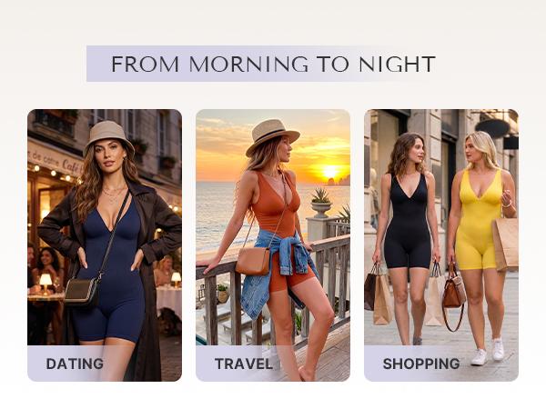 SHAPELLX  Deep V Sculpt Bodycon Stretch Shorts Jumpsuit Romper Tummy Control Boyleg Bodysuit