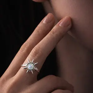 2026 New Anti Anxiety Spinner Ring for Women Adjustable Open Ring Moonstone Silver Sun Ring Fidget Ring Stress Relief Dainty Silver Jewelry Gift