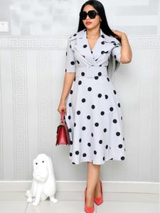 women's polka dot print belted wrap lapel dress, elegant fit short sleeve a line midi dress for summer, back to school women's dress for outdoor wear, dresses for women, womenswear