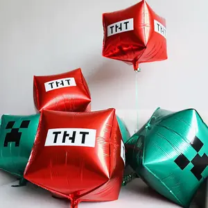 6-Piece Pixel Cube Design Aluminum Foil Balloons Set, Video Game Miner Theme Party Decorations, 55.88 Cm Mining Themed Birthday Supplies