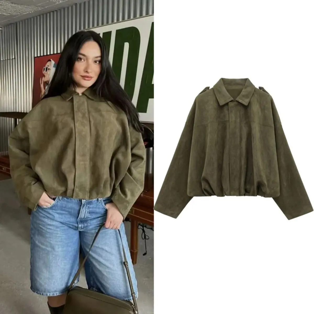 Women's Elegant Chic Bomber Jacket - Comfortable Fit, Casual Long-Sleeve High-Quality Piece, Soft Fabric Spring Outerwear, Everyday Wear, Plus Size Available, Solid Sporty Coat