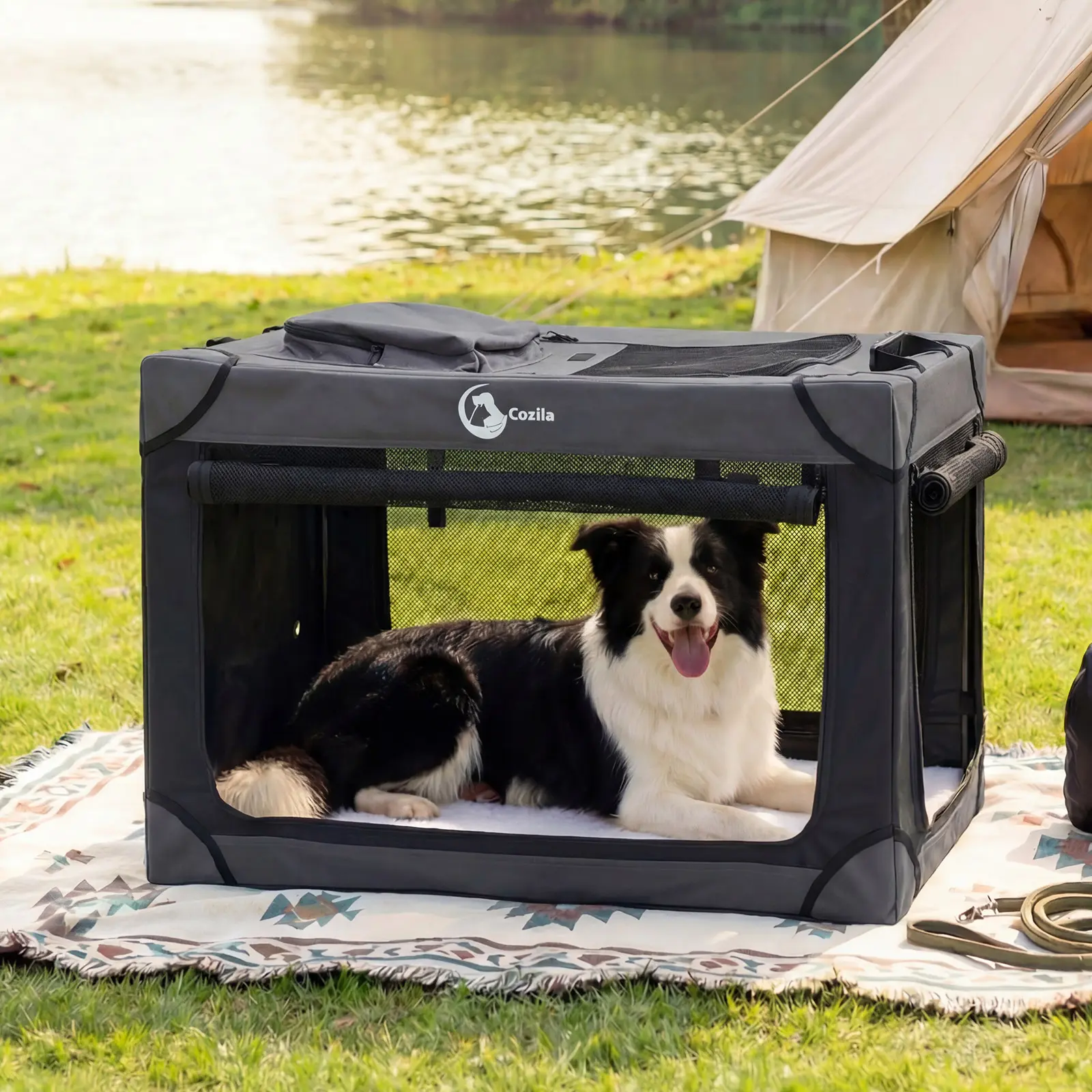 【tiktokshopbacktoschool】 Cozila Portable Foldable Dog Crate with 4 Mesh Doors, 2 Storage Pockets, Soft Travel Kennel for Indoor & Outdoor Use campingessentials