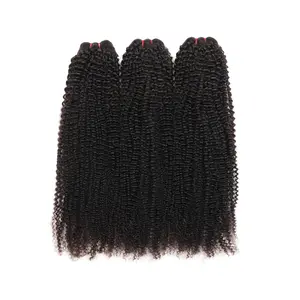 100% Human Hair Kinky Curly 3 Bundles Weft, Natural Black Brazilian Hair Extensions, Soft Bouncy Tight Curly Bulk Weave for Women Human Hair Dyeable