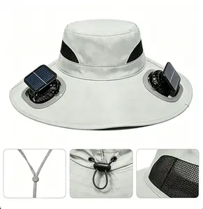 Dual Solar Cooling Fan Hat for Women Men, Wide Brim UV Protection Sun Bucket Hat with 2 Detachable Solar Fans, USB Rechargeable Outdoor Fishing Hiking Gardening Beach Hat, Quiet Powerful Wind 7 Blades Summer Outdoor Camping Hunting Hat