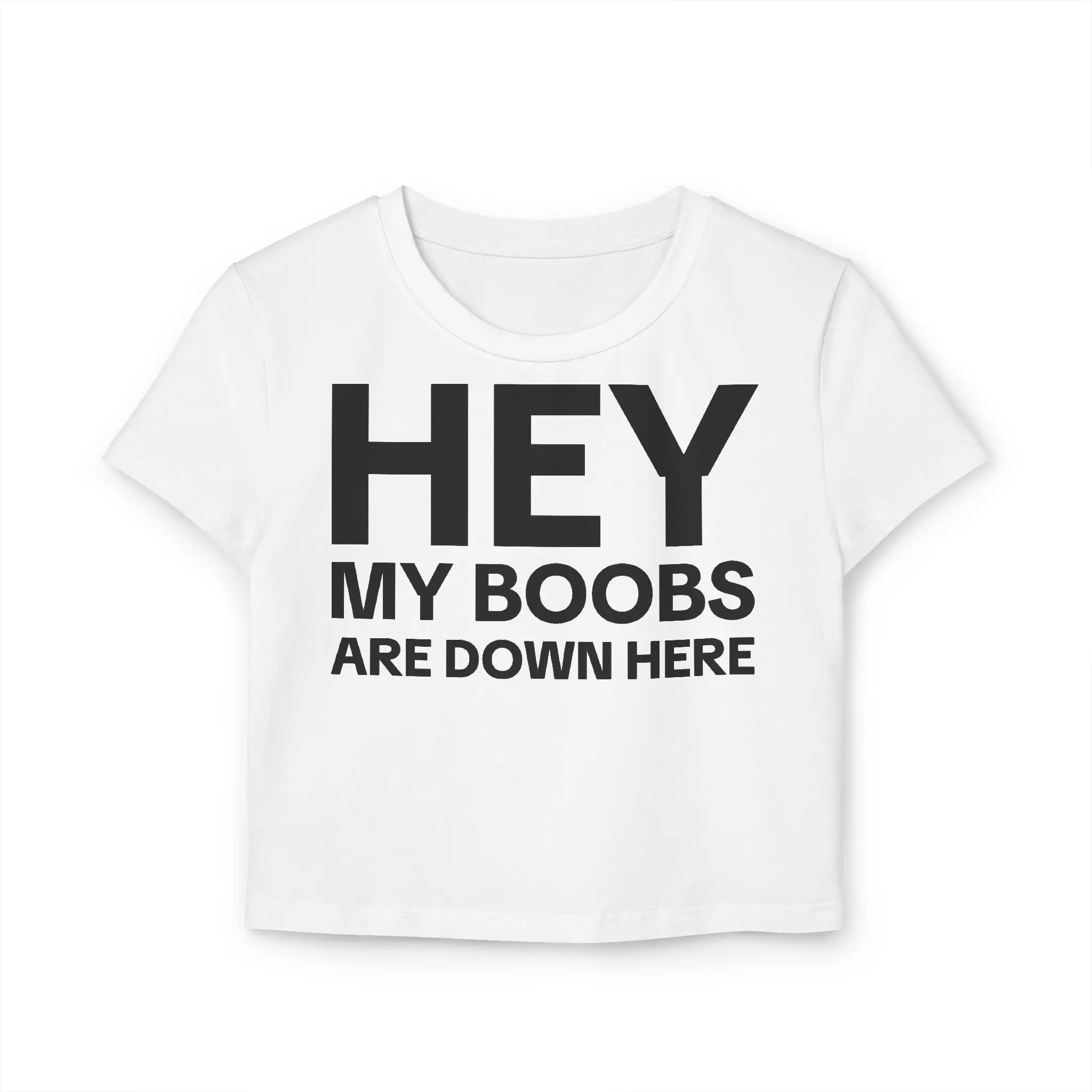 Funny TikTok "Hey, My Boobs Are Down Here" Hosts Livestreamers Tee (LargeText), Social Media Influencer Shirt, Cotton T-Shirt, Trendy Women's Baby Tee (Small Text), TikTok Sayings Merch, Trendy Tee