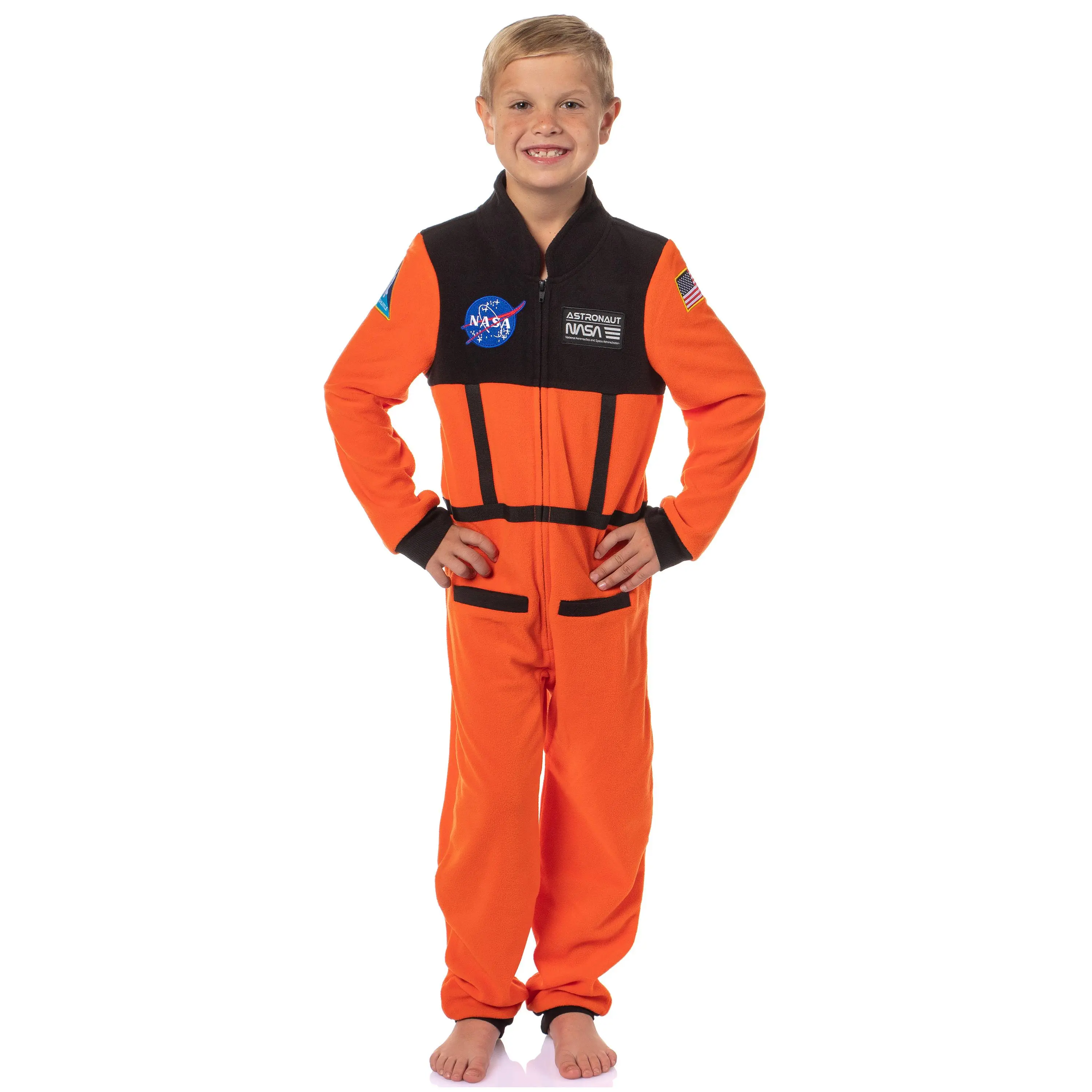 NASA Boys' Space Shuttle Astronaut Meatball Patch One Piece Space Suit Costume Pajama Sleep Set Union Suit For Kids