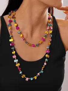 1Piece Dopamine Rainbow Imitation shell Bead Necklace for Women, Bohemian Layered Style, Everyday Jewelry, Gift for Her/him, Beach, Music Festival, Outdoor Party