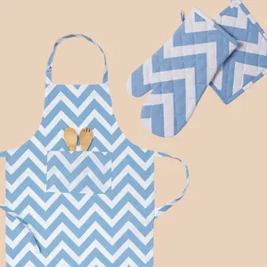 Cotton Chevron Chef Apron Set with Oven Mitts and Pot Holder for Cooking Stylish Design Comfortable Fit Essential Kitchen Gear Olive Green One Size Fits All