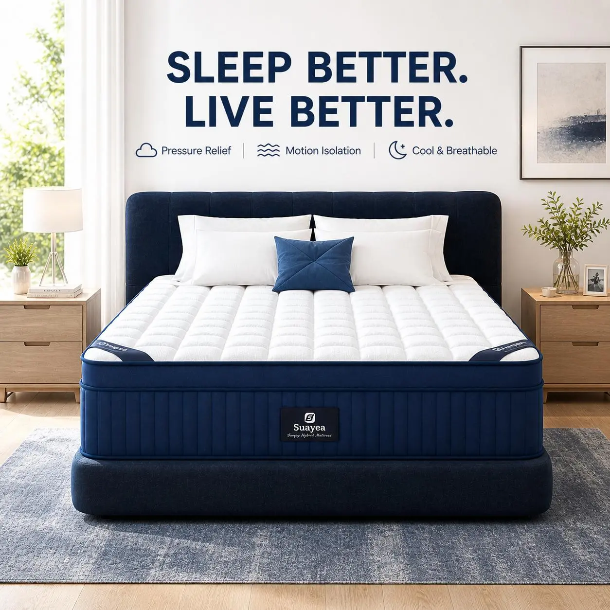 FANSACE 12/14/16 inch Queen/California King Size Mattress in a Box,Medium-Firm Hybrid with Gel Memory Foam & Pocket Springs,Balanced Support,Motion Isolation,Cooling,Hybrid Medium Firm King boxed Mattress, high-quality Temperature Neutral Mattress