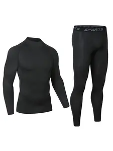Mens Thermal Underwear Set, Moisture Wicking Long Sleeve Compression Shirt & Compression Pants, Athletic, Lightweight Long Johns Thermal Base Layer Top and Bottoms for Running, Compression Garment