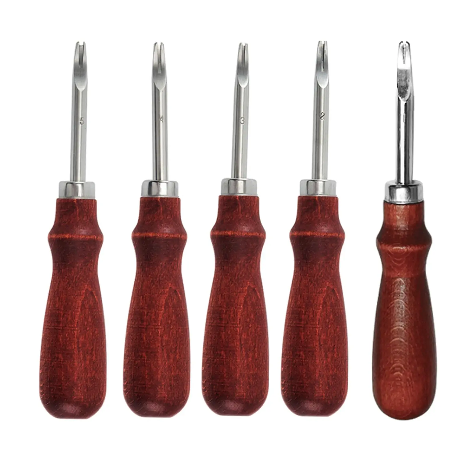 5Pcs Leather Edge Skiving Beveler Tool Set Wooden Handle French Beveler Wide Mouth Leather Trimmer for DIY Leather Craft Working 0.8mm-1.6mm