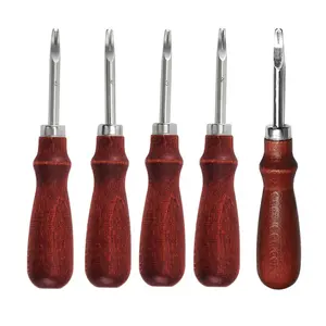 5Pcs Leather Edge Skiving Beveler Tool Set Wooden Handle French Beveler Wide Mouth Leather Trimmer for DIY Leather Craft Working 0.8mm-1.6mm