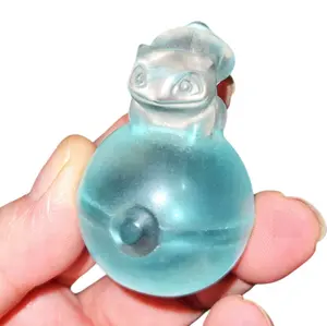 Smelt Quartz Bulbasaur Crystal Carving | Hand Carved Pokémon Inspired Figurine | Quartz Glass Crystal Collectible
