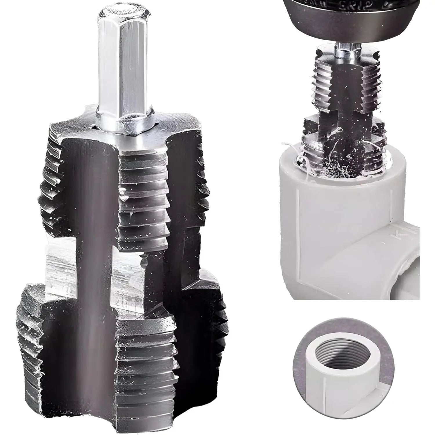 Electric Drill  PVC Pipe Threader Kit with Various Die Sizes, PVC Thread Maker Tool  Electric Drill, 1/2" 3/4" Tool, Plastic Pipe Threader Kit, Rethreading Tool  Water Pipes (Internal)
