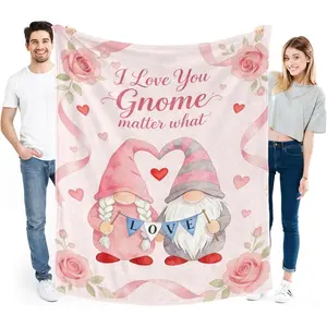 Valentines Day Blanket, I Love You Gnome Matter What Valentine Gift Pink Blanket for Him Her, Anniversary Soft Couple Throw Blanket for Couch Sofa