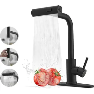 Black 3-Function Pull Down Sprayer Waterfall Kitchen Sink Faucet Single Handle Commercial Stainless Steel Kitchen Faucet