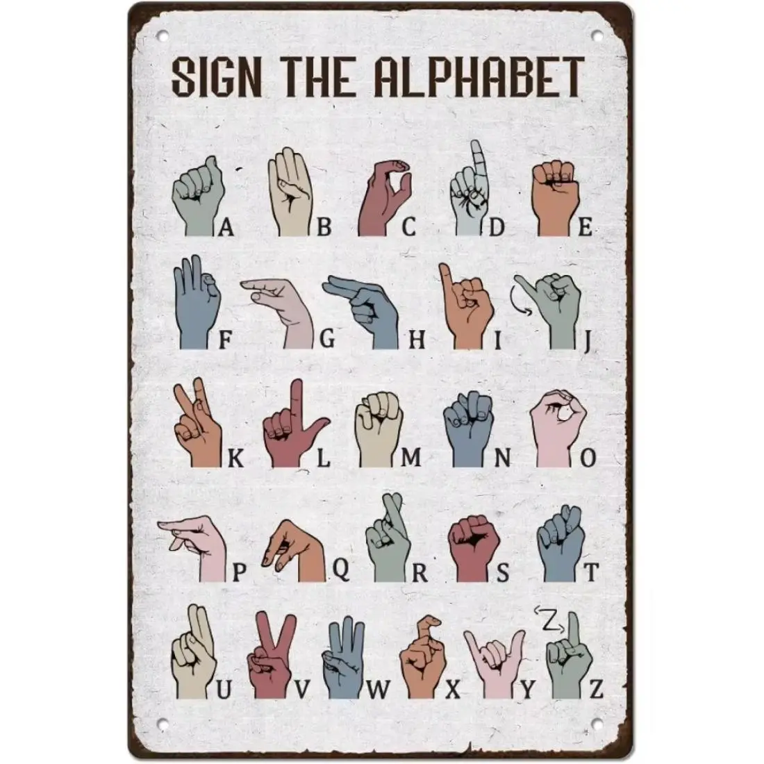 American Sign Language Alphabet Sign, Rustic Wall Decor, Educational Wall Art for Classroom Playroom Home Dormitory