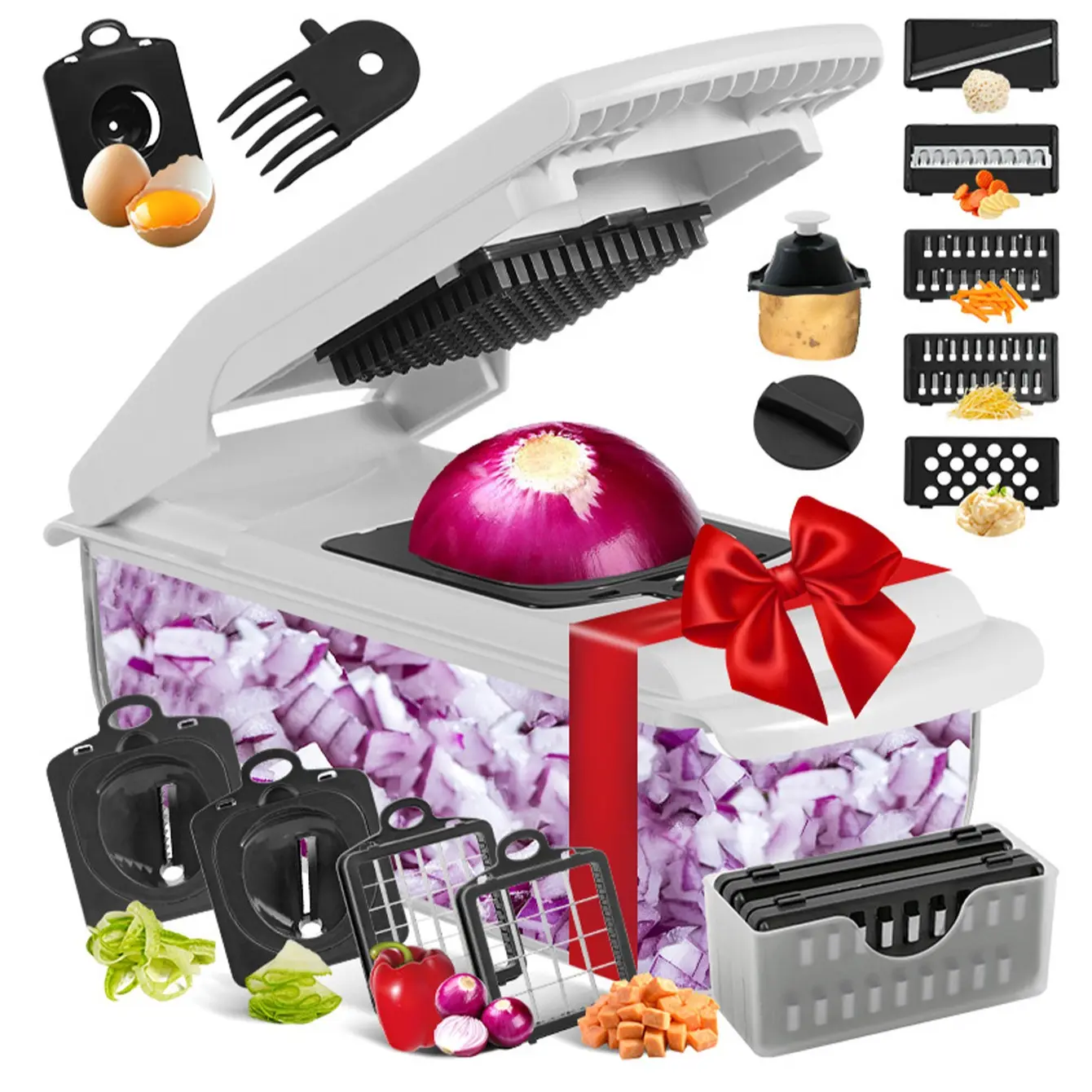Kitchen Accessories 18-Piece Set Multi-Functional Vegetable Slicer Dicer & Fruit Cutter Machine with Container, Onion Chopper Slicer, Home Essential Tool