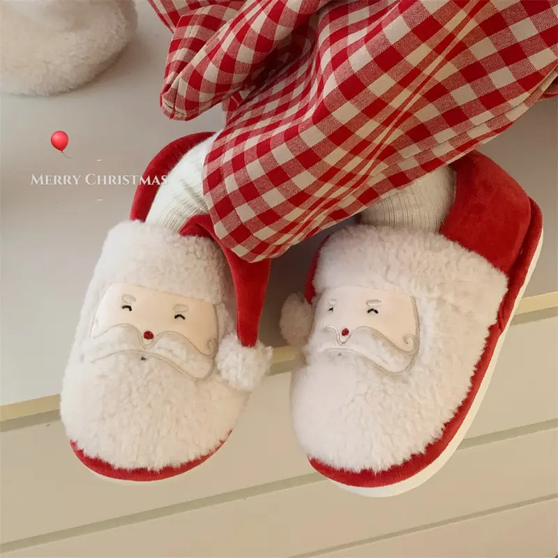 XIXITIAO Fluffy Christmas Santa Claus Slippers for Women - Soft Cotton Winter Warm Bedroom Slide Footwear, All Seasons Indoor-Outdoor Shoes (US8-8.5, US9.5-10)