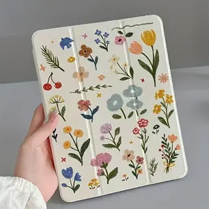 Plant and flower pattern, with adjustable stand and pen slot, foldable non-slip TPU protective case, suitable for iPad mini, iPad Air, iPad Pro/iPad 10th generation, 11th generation and other series iPad protective cases