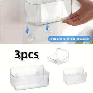 3 Piece Adhesive Clear Shower Caddies Non Perforated Wall Mounted Bathroom Rack Acrylic Wall Mount Organizer Beauty & Personal Care