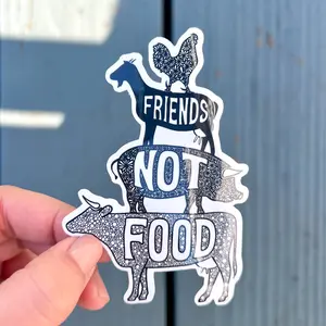 Friends Not Food Sticker - Vegan Sticker Featuring Cow, Pig, Goat & Rooster, Animal Rights Sticker