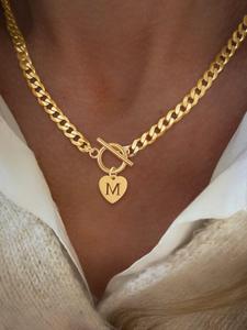 heart shaped initial necklace, custom initial elegant necklace, stainless steel jewelry for party, daily clothing decor, trendy all-match & exquisite jewelry for birthday gift