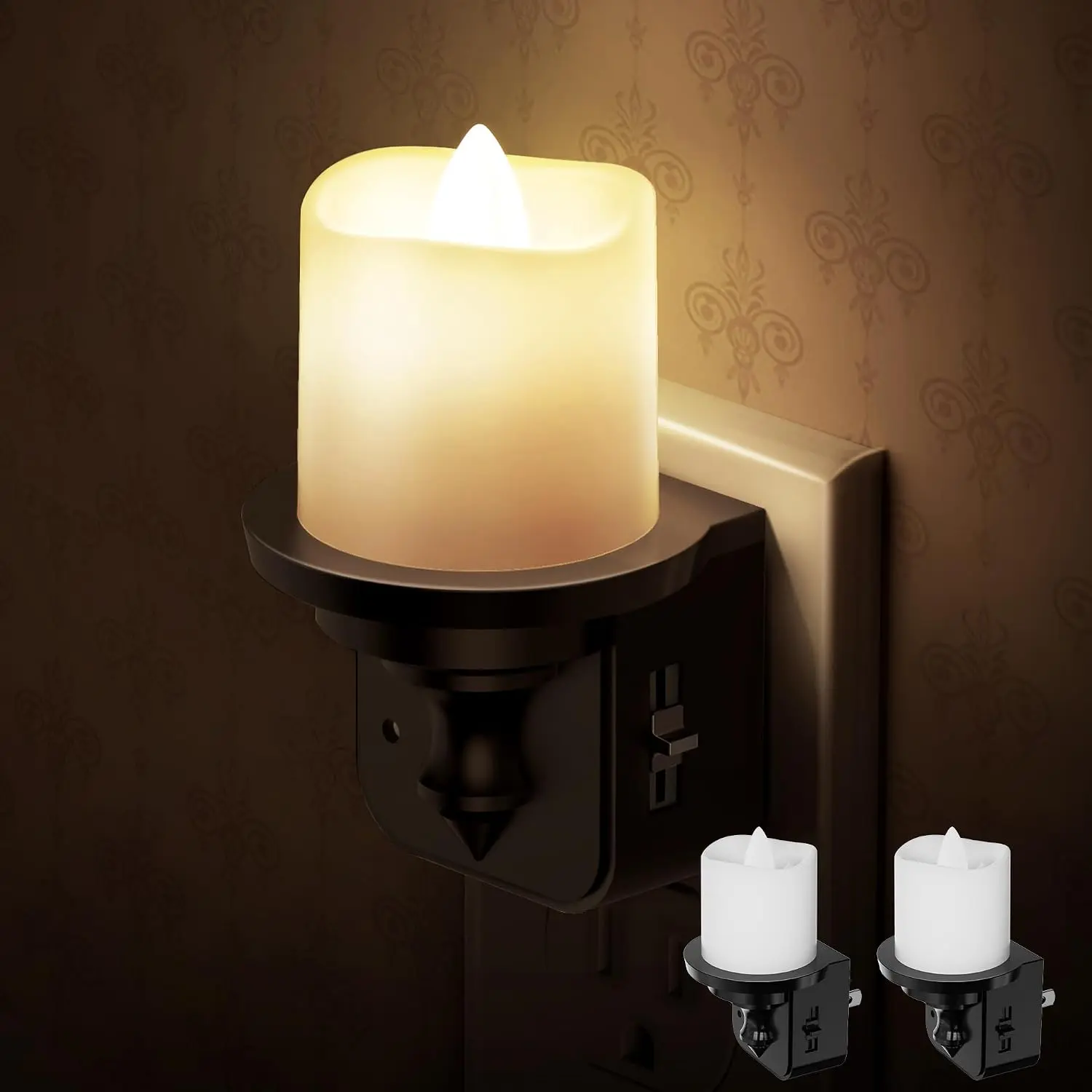 ISUNMEA Flameless Candle Night Light, Night Lights Plug into Wall Warm | 2 Pack LED Candle Night Light, Light Sensor, 0-100LM Nightlight Plug in,3000K Soft White Nightlight for Kids Hallway Bathroom