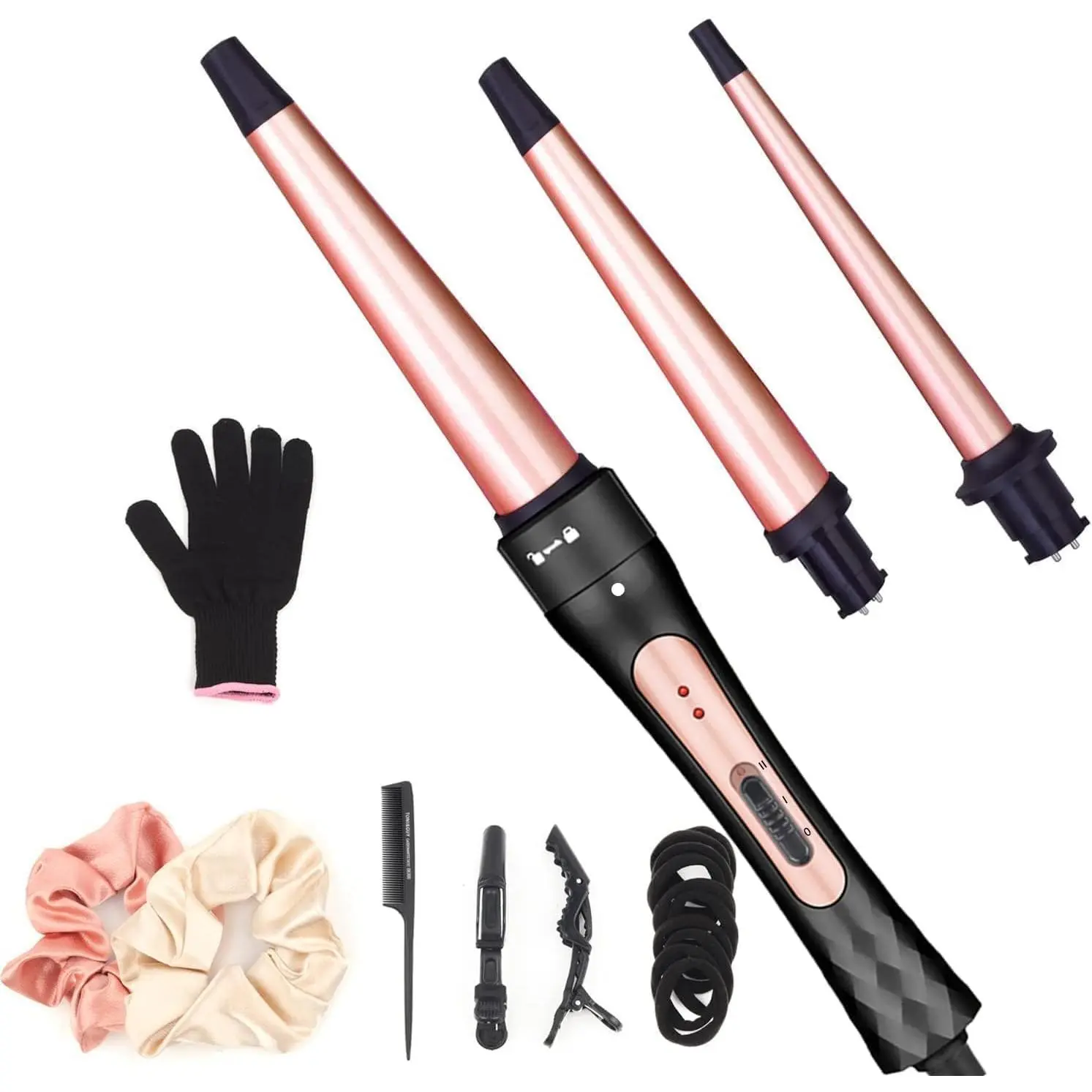 Curling Iron Wand Set, Curling Wand 3 in 1 Hair Curling Wands Interchangeable Ceramic 0.35-1.25inch Barrel Hair Curler, with Heat Resistant Glove for Gifts for Women
