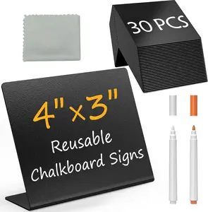 MaxGear 30-Pack Reusable 4"x3" L-Shaped Plastic Mini Chalkboard Signs Set, Includes 4 Liquid Chalk Markers, 2 Cleaning Cloths for Buffet, Bakery Arts & Crafts Labels