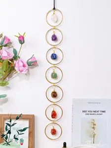 Seven Chakra Stone Wall Hanging, Natural Gemstone with Metal Ring, Bohemian Style Crystal Curtain, Home Decor, Window Decoration, Gift