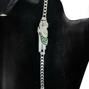 Men's Bracelet with Saint Jude Charm Silver Tone Chain Link Design for Everyday Wear