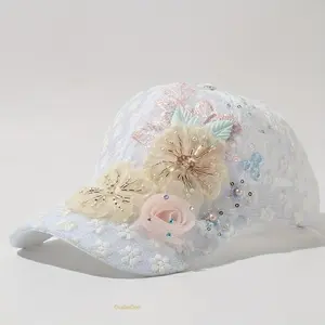 OvalletOoh Women's Lace Floral Duckbill Cap, Mesh Breathable Adjustable Summer Sun Hat,summervibes