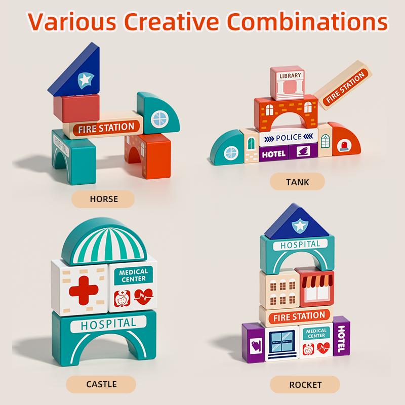 EDUTREE Wooden Track City Blocks Fun Educational Toys for Kids Portable Durable Block Set for Travel Hand-eye Coordination Shape Recognition Halloween Birthday Gifts for Boys Girls EDUTREE Wooden Track City Blocks Fun Educational Toys for Kids Portable Durable Block Set for Travel Hand-eye Coordination Shape Recognition Halloween Birthday Gifts for Boys Girls