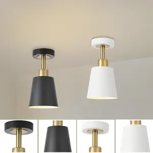 E27 Semi-Embedded Ceiling Light, Gold Base with Matte Shade, Farmhouse Style Pendant Lamp, Kitchen Dining Corridor, 9.24 Inch