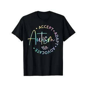Autism Awareness Accept Adapt Advocate T-Shirt for Moms & Teachers - 100% Cotton Crew Neck Casual Summer Top with Vibrant Rainbow Print, Slightly Elastic Comfort Fit, t shirt graphic tee 90s graphic tees t shirt for men men's t shirts