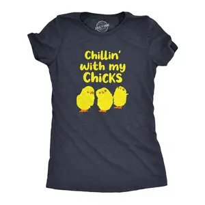 Womens Chillin With My Chicks T Shirt Funny Baby Chickens Hangout Joke Tee for Ladies Funny Womens T Shirts Cute Vintage Fashion Casual Ladies T-Shirt Gift Sarcastic Tops for Women Funny Animal Top Women's Navy -